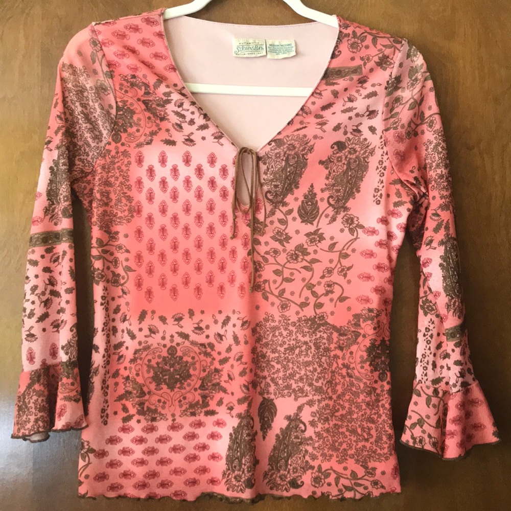 St. John’s Bay Boho Peach and Brown Long Sleeve